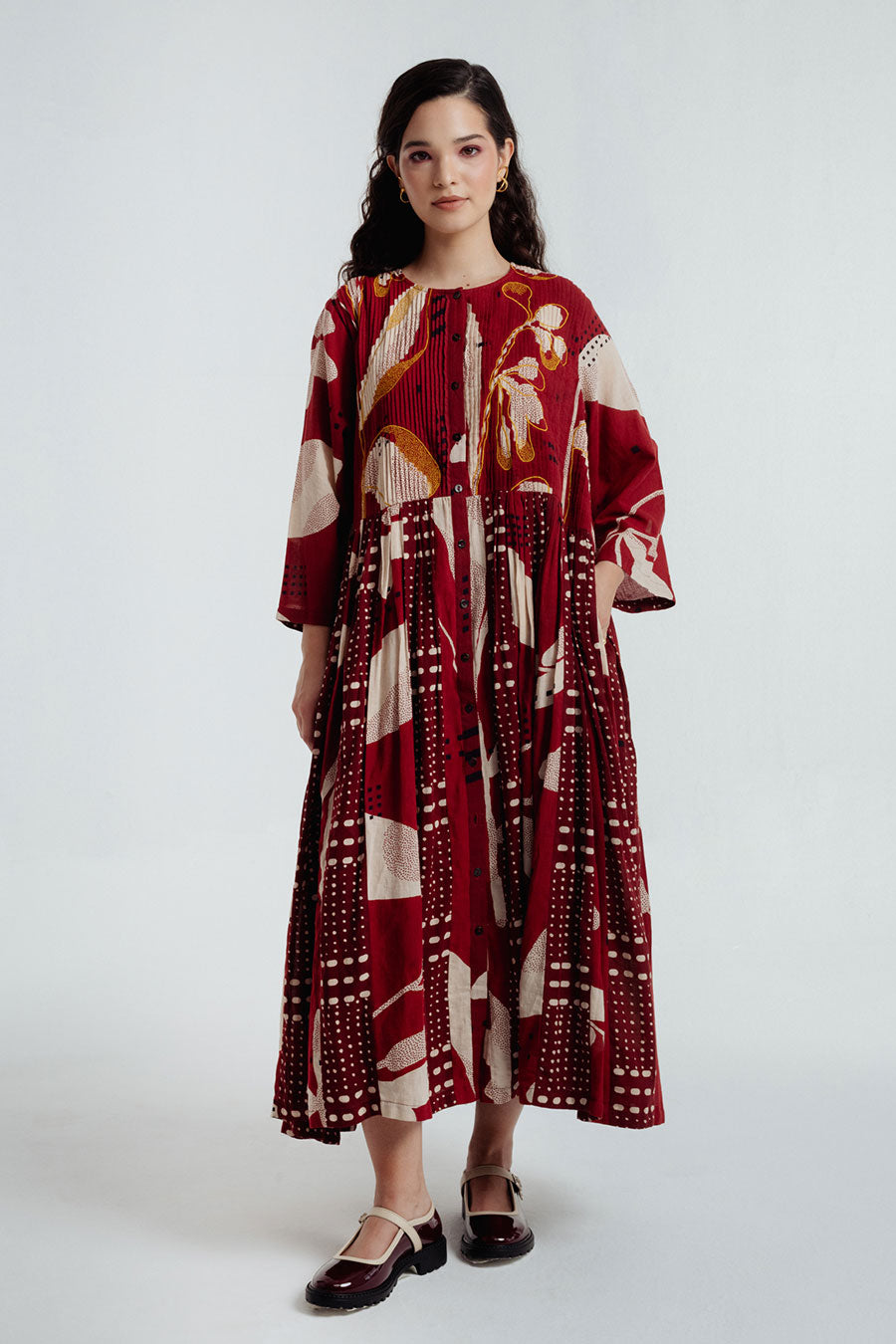 Red Madder Dabu Printed Jacket & Dress Set