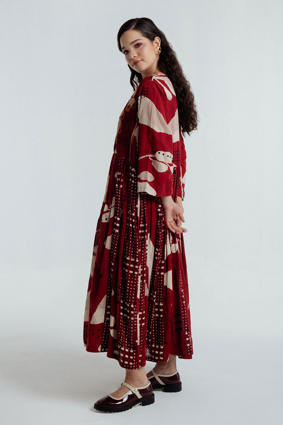 Red Madder Dabu Printed Jacket & Dress Set