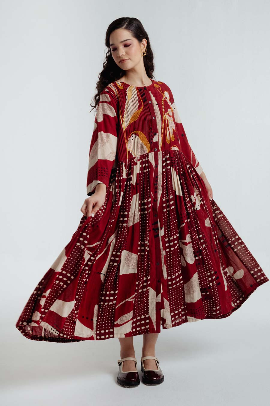 Red Madder Dabu Printed Jacket & Dress Set