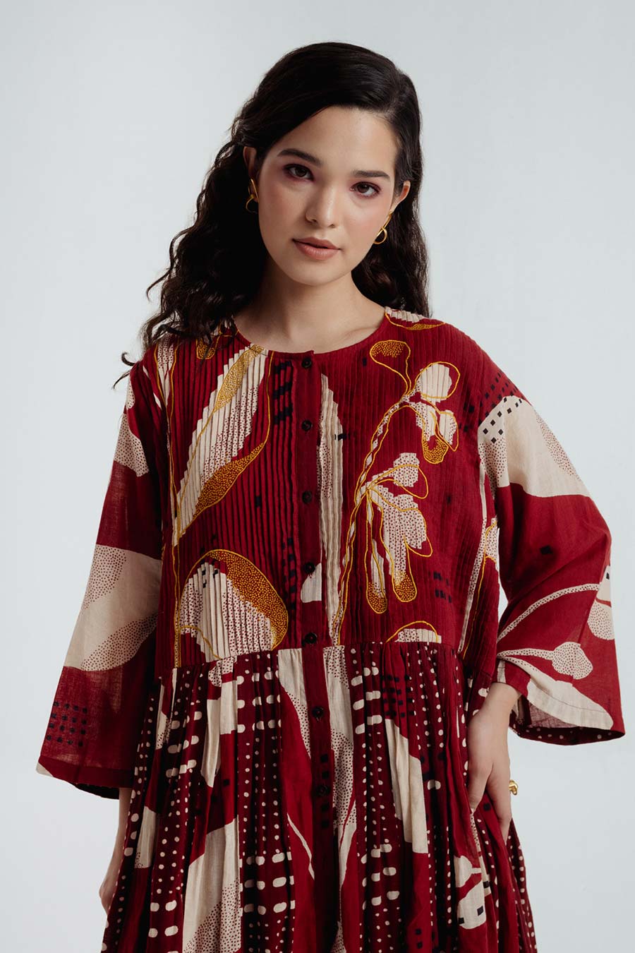 Red Madder Dabu Printed Jacket & Dress Set
