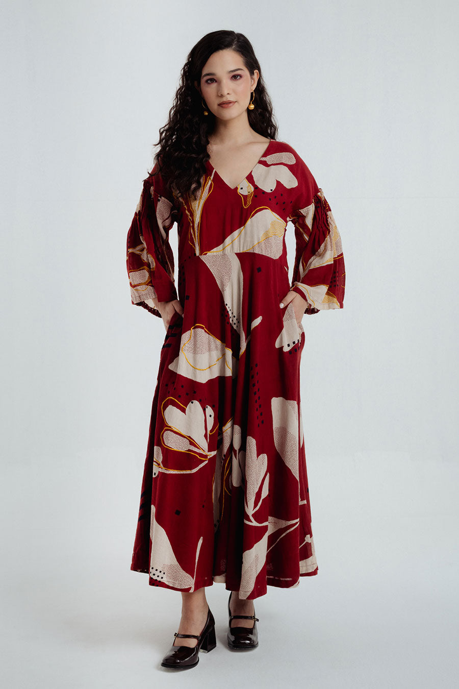 Red Madder Dabu Printed Bell Dress