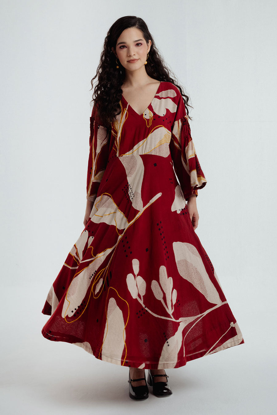 Red Madder Dabu Printed Bell Dress