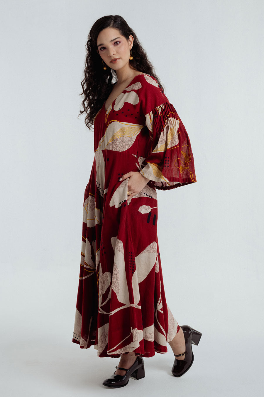 Red Madder Dabu Printed Bell Dress