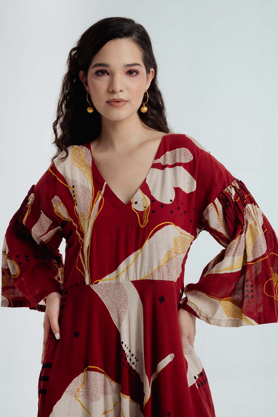 Red Madder Dabu Printed Bell Dress