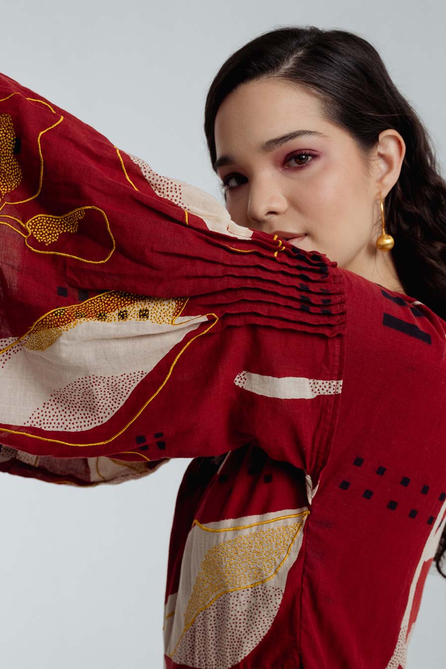 Red Madder Dabu Printed Bell Dress