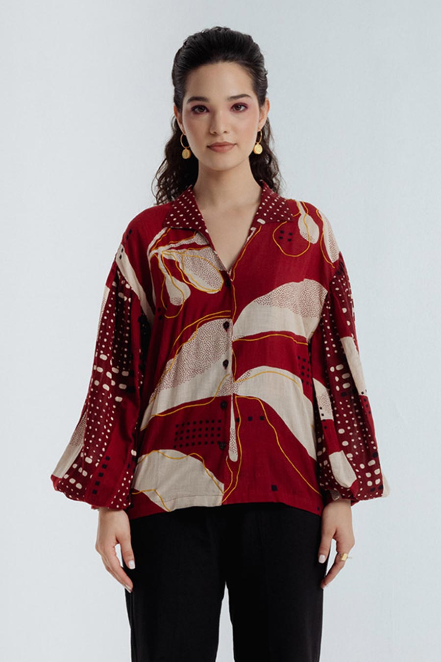 Red Madder Dabu Printed Bell Shirt