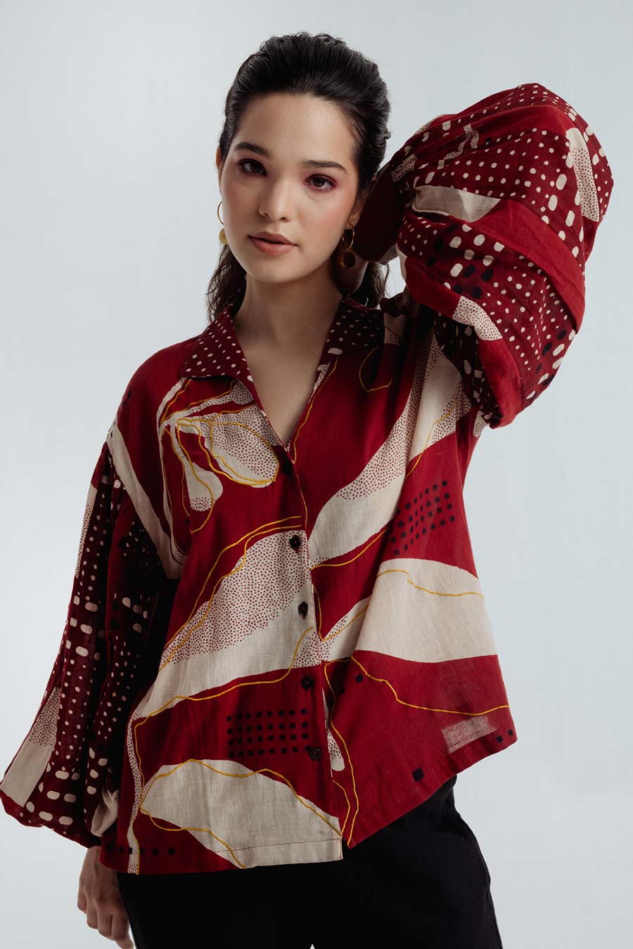 Red Madder Dabu Printed Bell Shirt