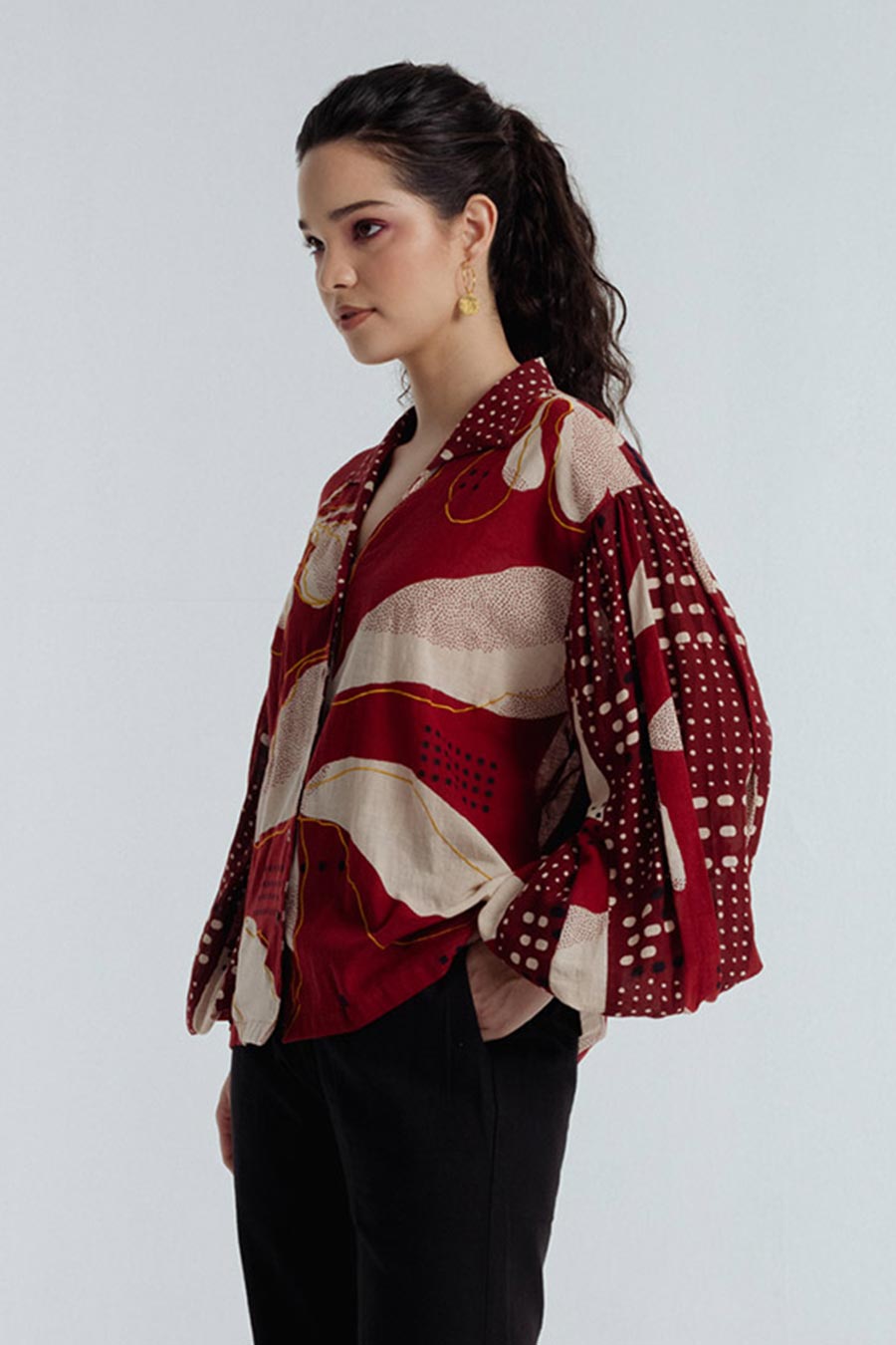 Red Madder Dabu Printed Bell Shirt