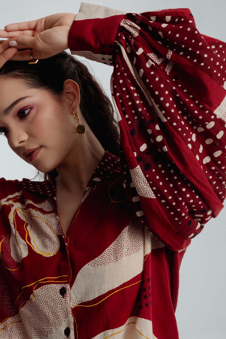 Red Madder Dabu Printed Bell Shirt
