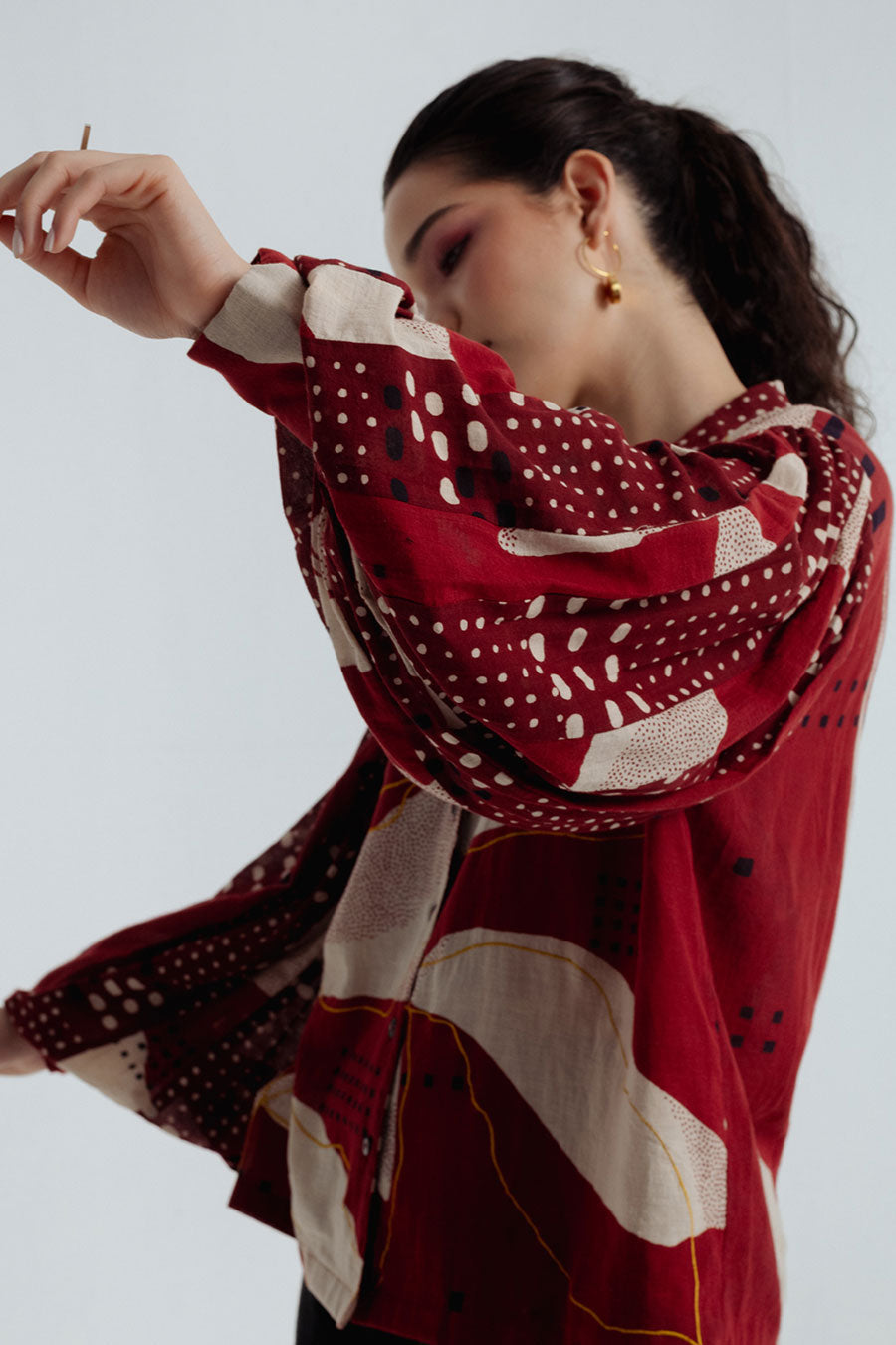 Red Madder Dabu Printed Bell Shirt