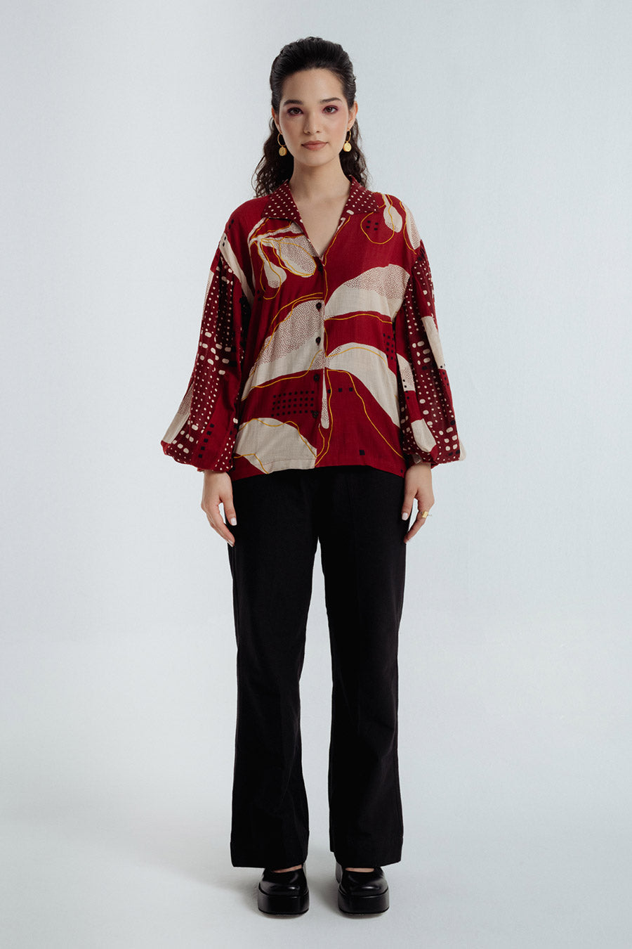 Red Madder Dabu Printed Bell Shirt