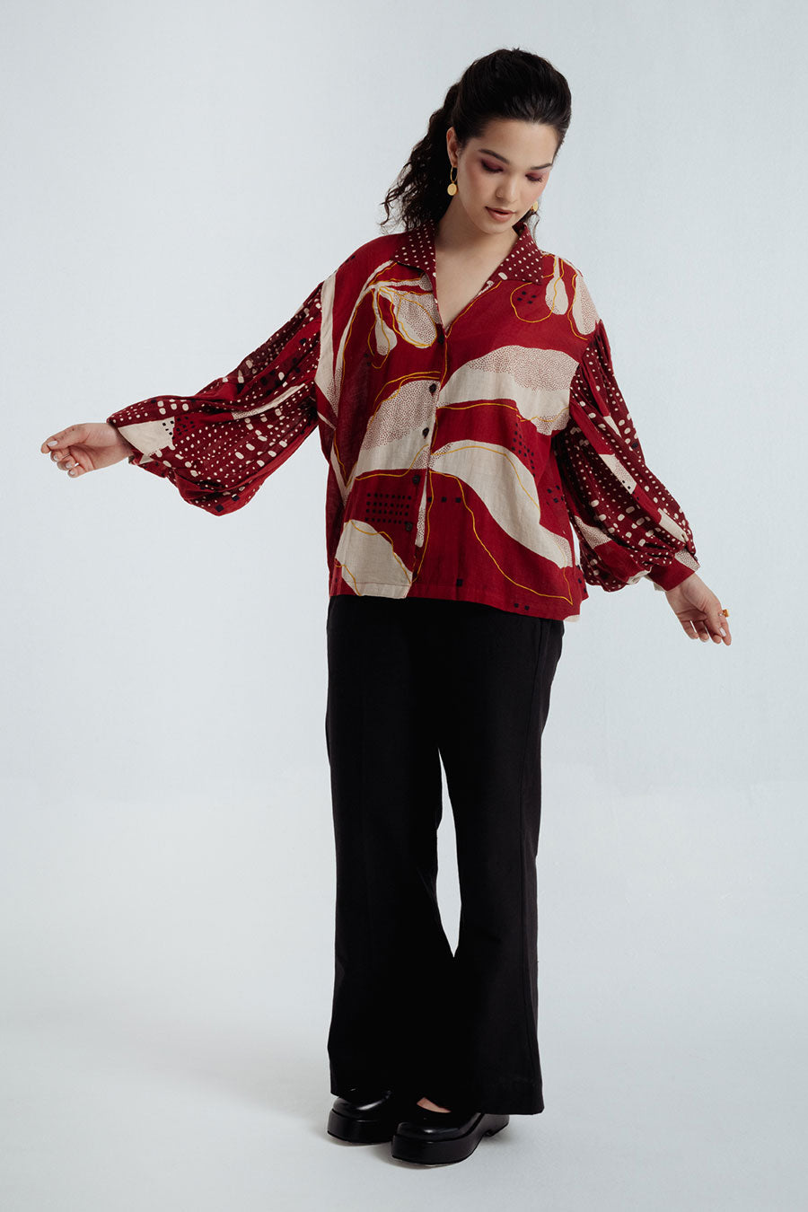 Red Madder Dabu Printed Bell Shirt