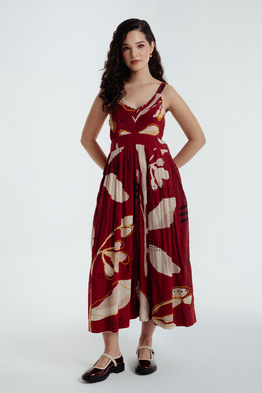 Red Madder Dabu Printed Heart Dress