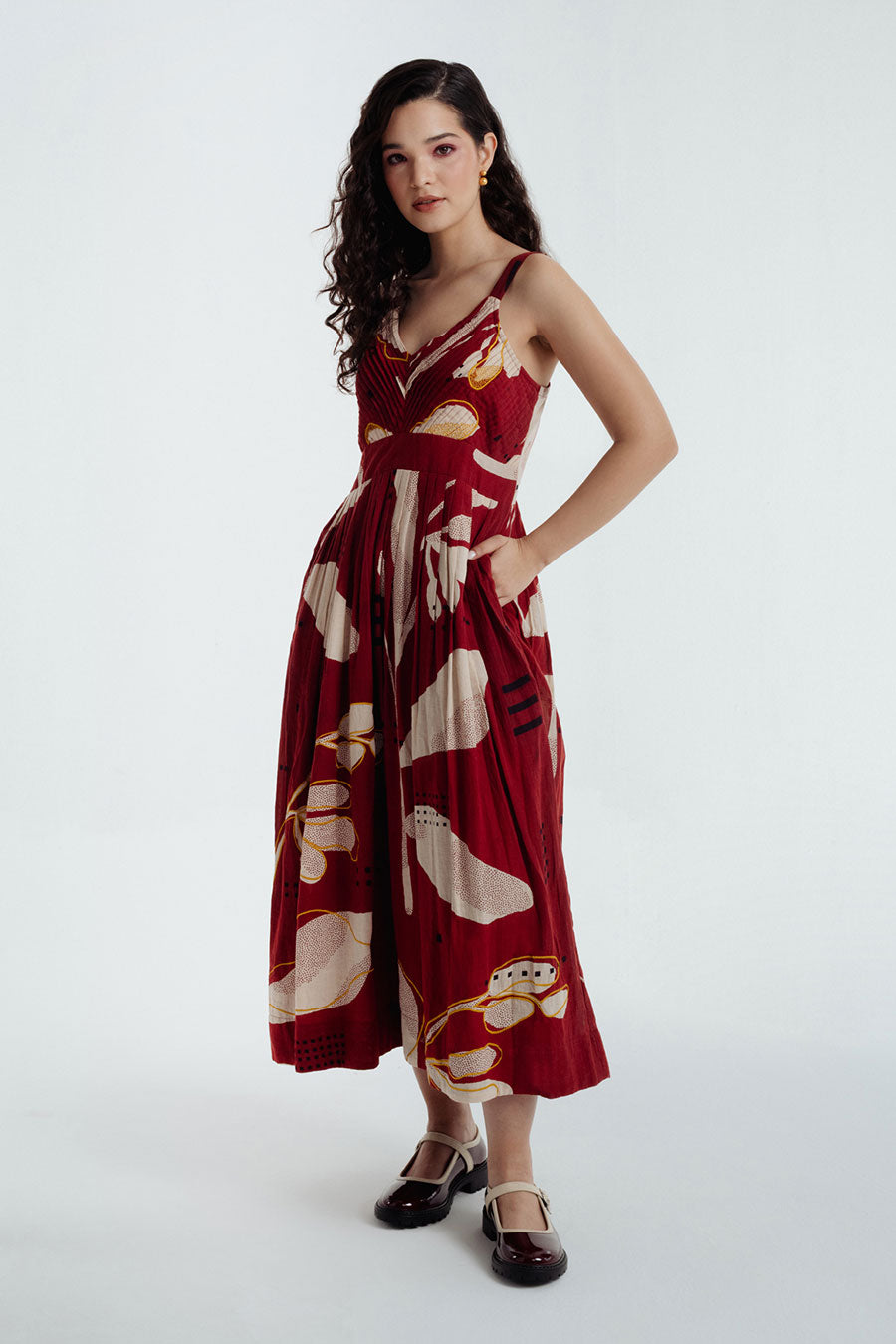Red Madder Dabu Printed Heart Dress