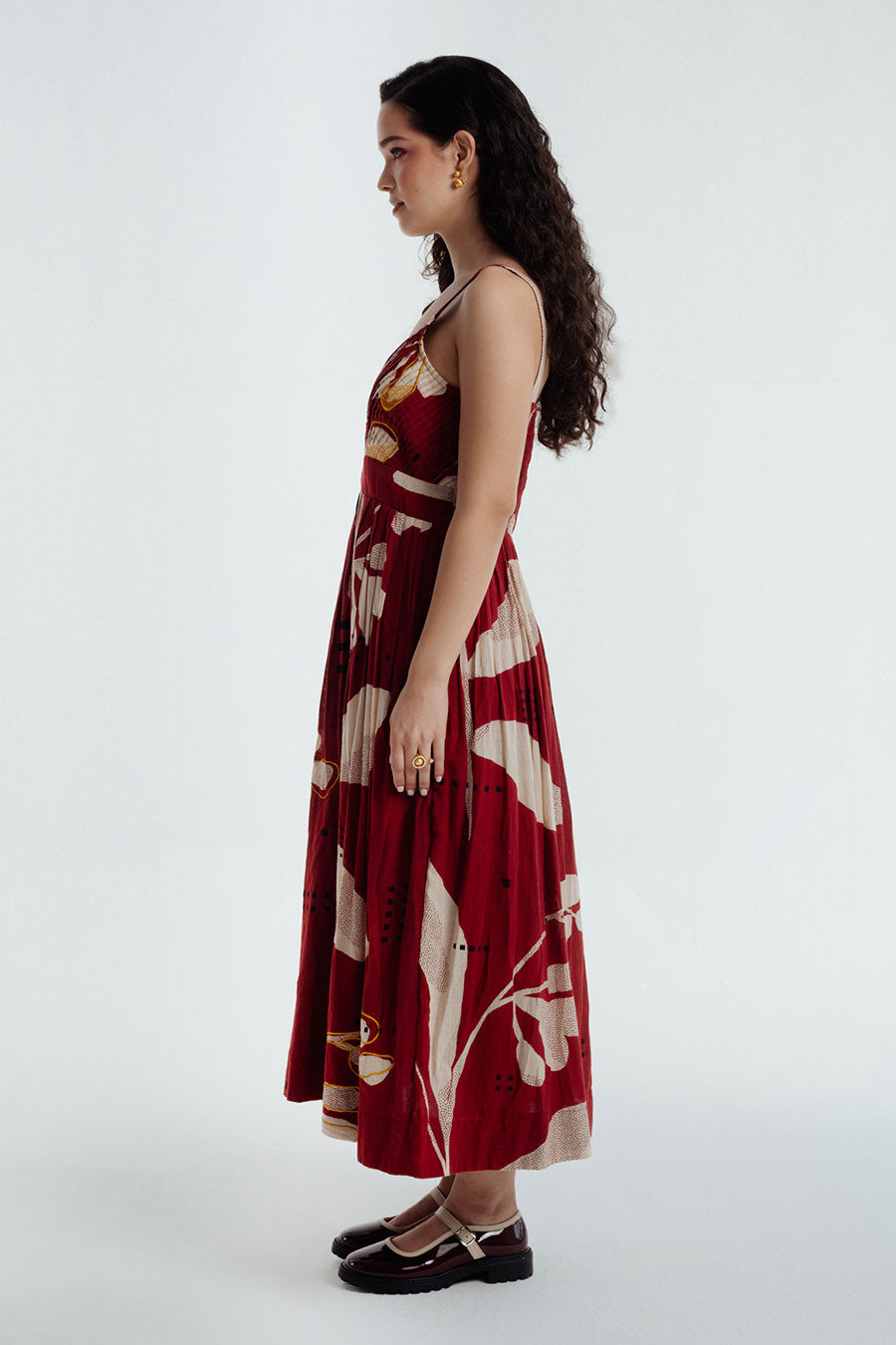 Red Madder Dabu Printed Heart Dress
