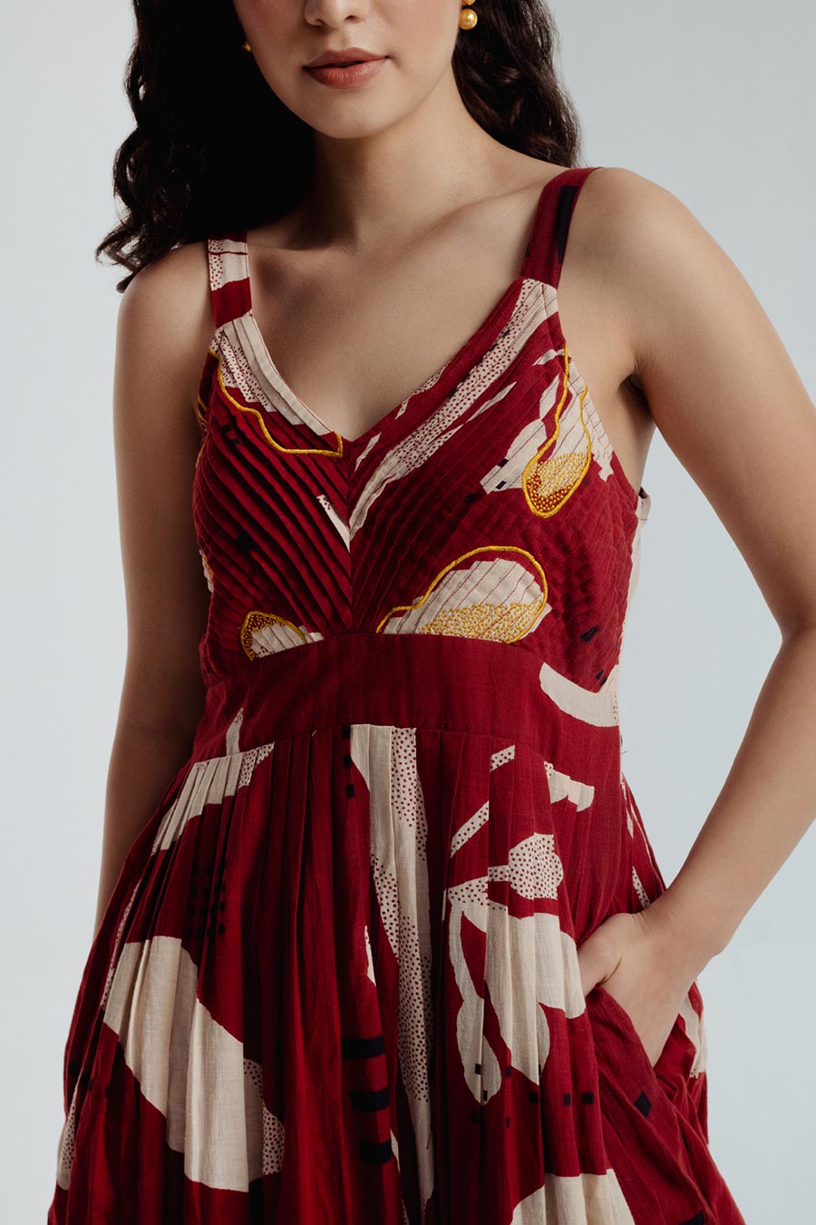 Red Madder Dabu Printed Heart Dress