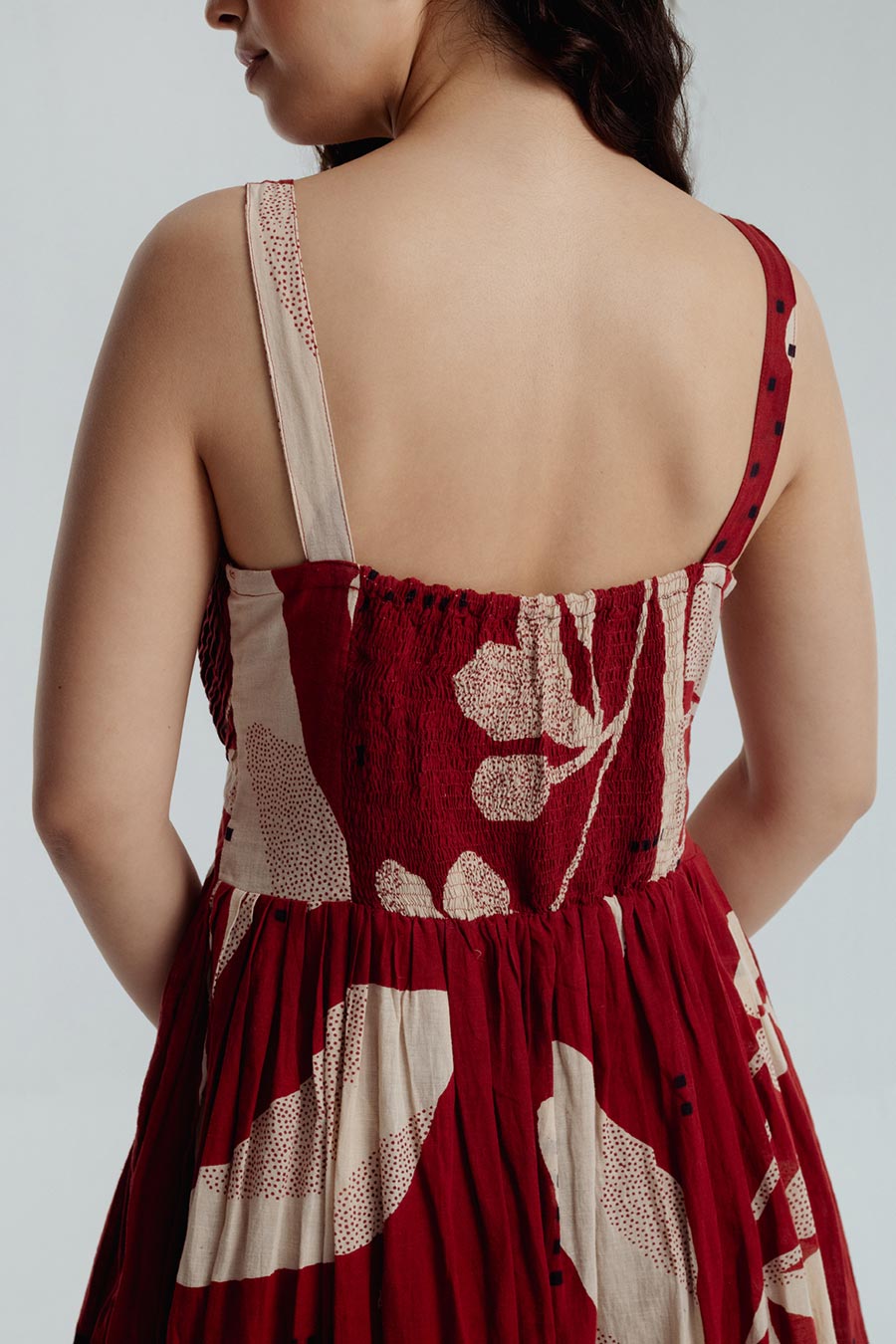 Red Madder Dabu Printed Heart Dress