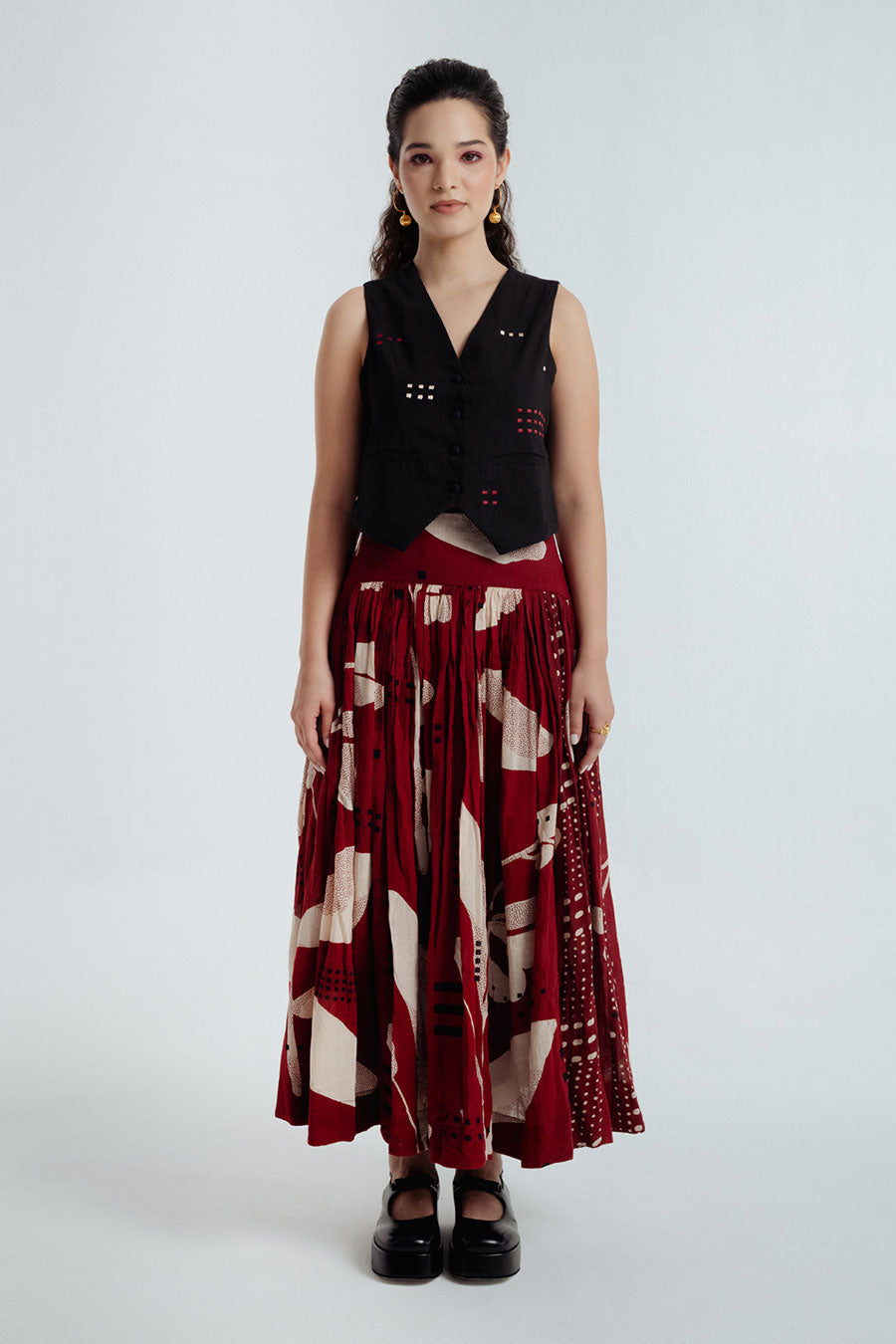 Red Madder Dabu Printed Skirt