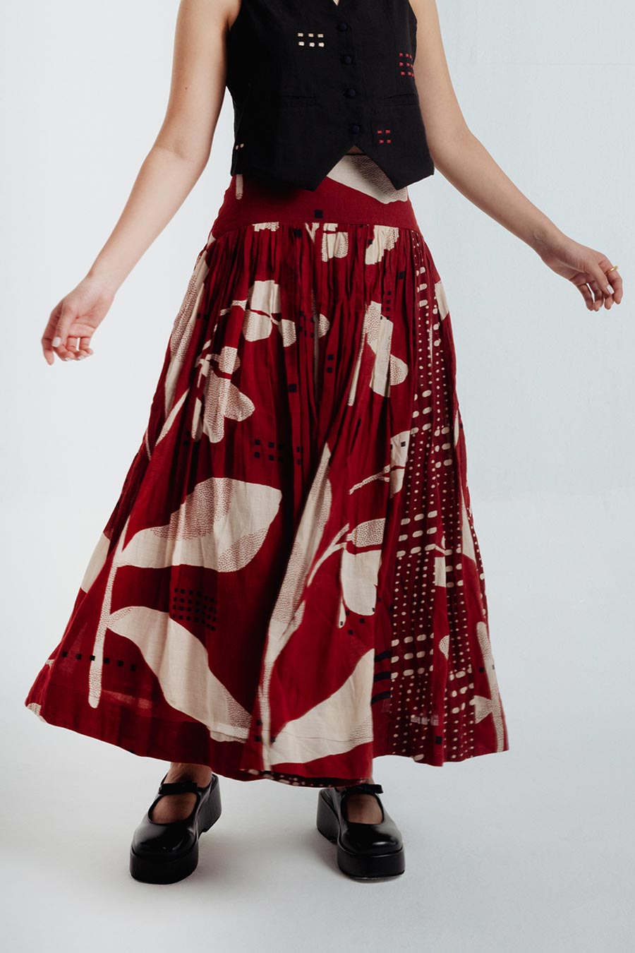 Red Madder Dabu Printed Skirt