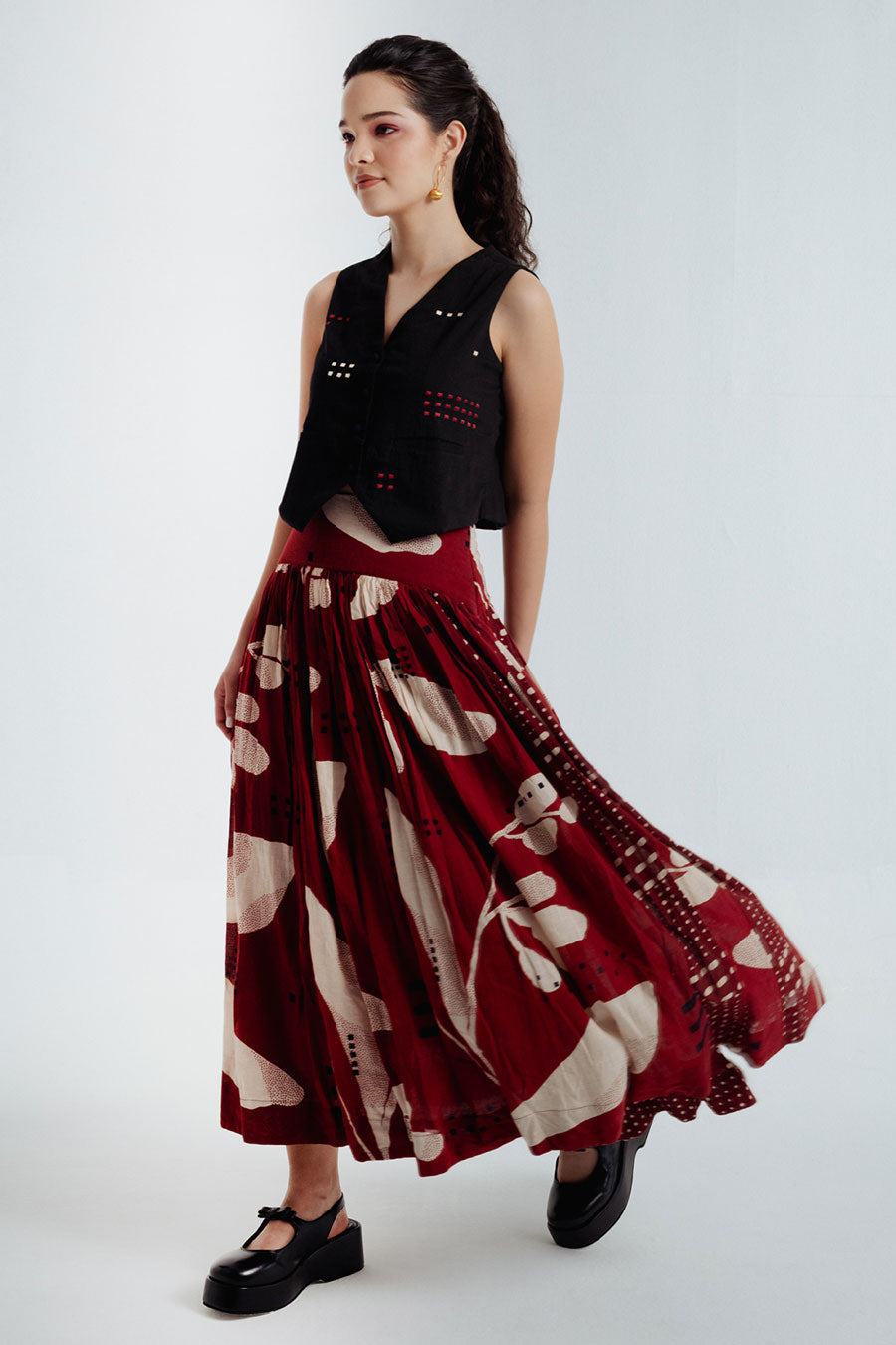 Red Madder Dabu Printed Skirt