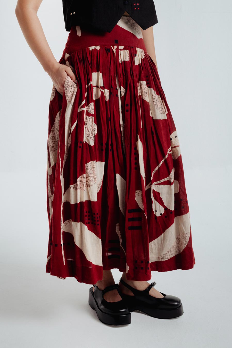 Red Madder Dabu Printed Skirt
