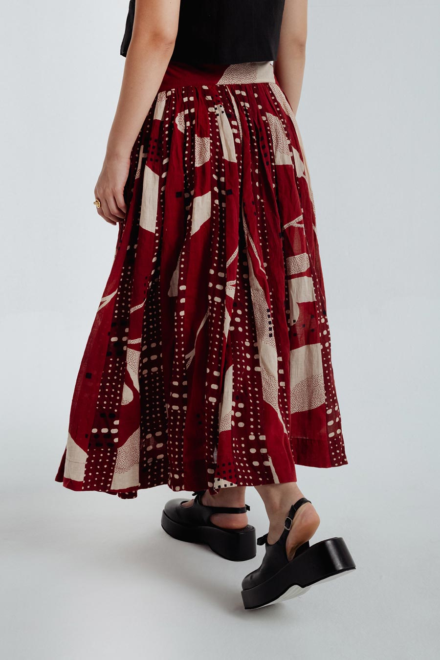 Red Madder Dabu Printed Skirt
