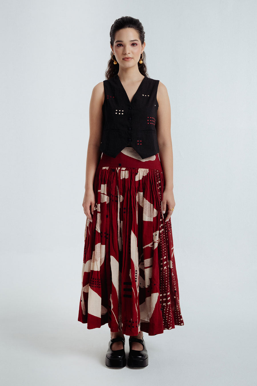 Red Madder Dabu Printed Co-Ord Set