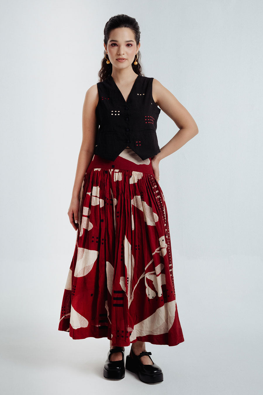 Red Madder Dabu Printed Co-Ord Set