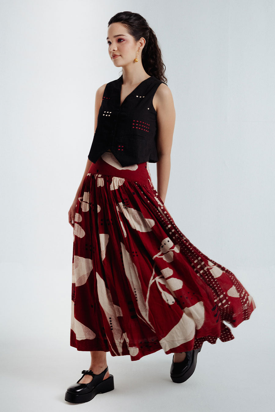 Red Madder Dabu Printed Co-Ord Set