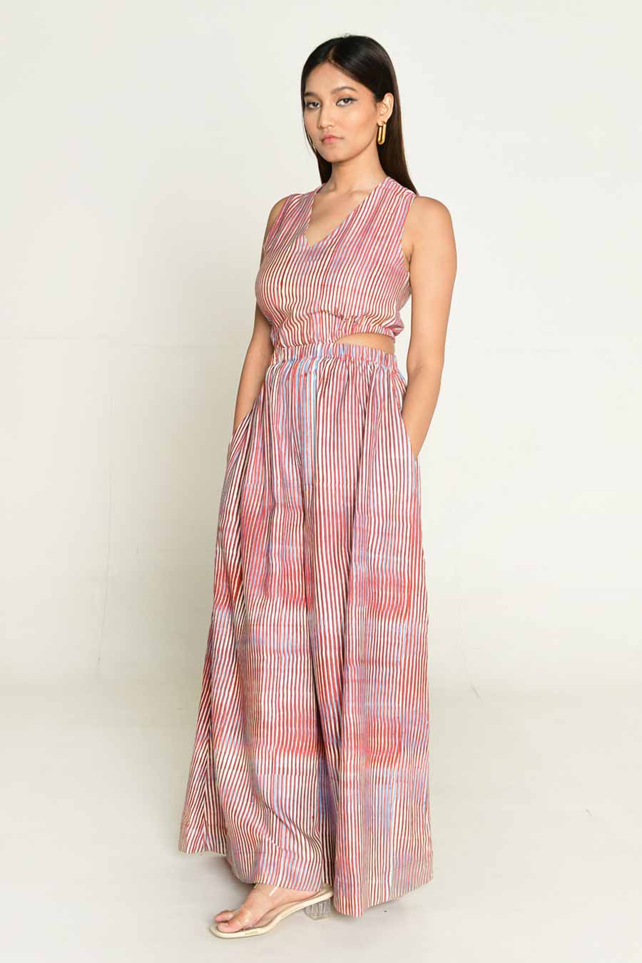 Pink Block-Printed Cut-Out Jumpsuit