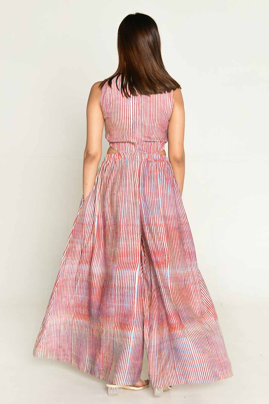 Pink Block-Printed Cut-Out Jumpsuit