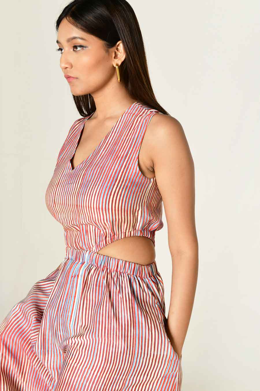 Pink Block-Printed Cut-Out Jumpsuit