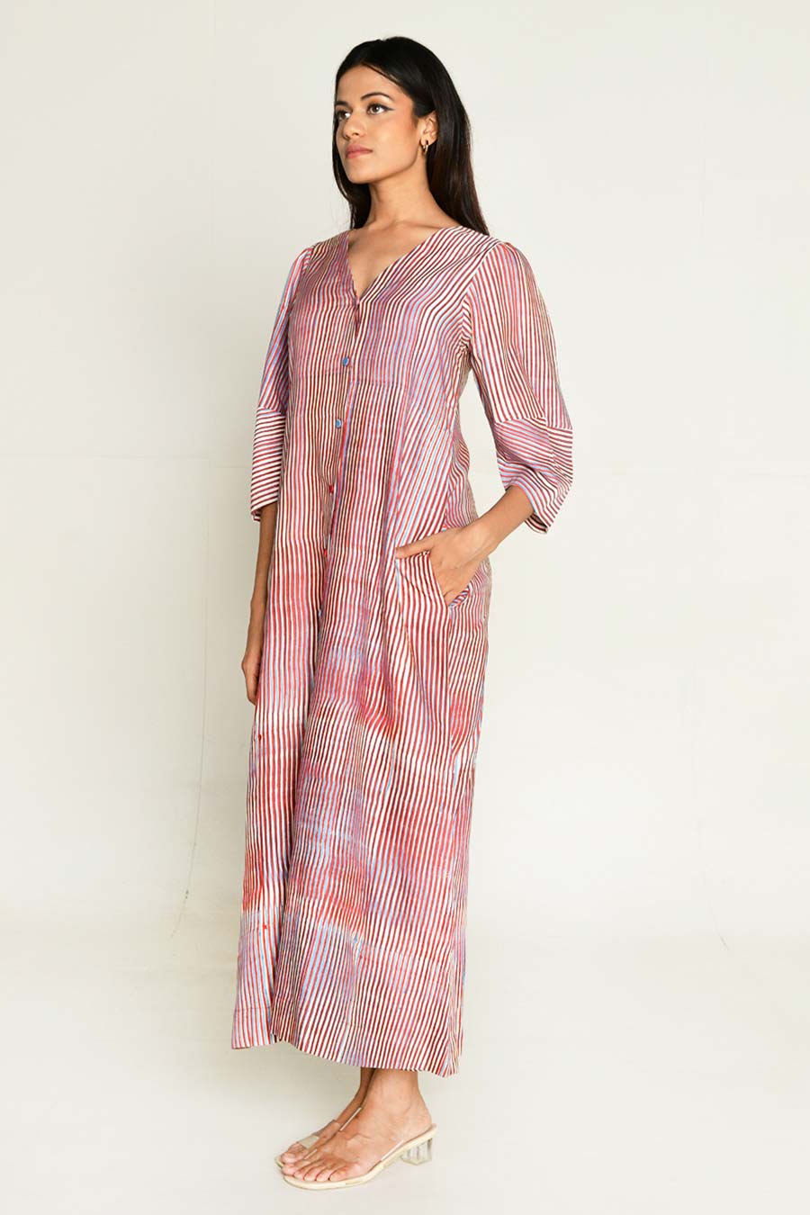 Pink Block-Printed Shirt Dress