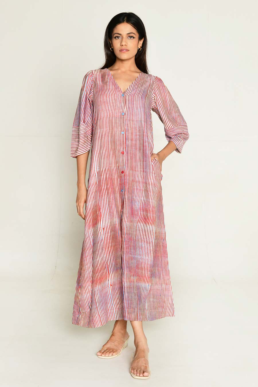 Pink Block-Printed Shirt Dress