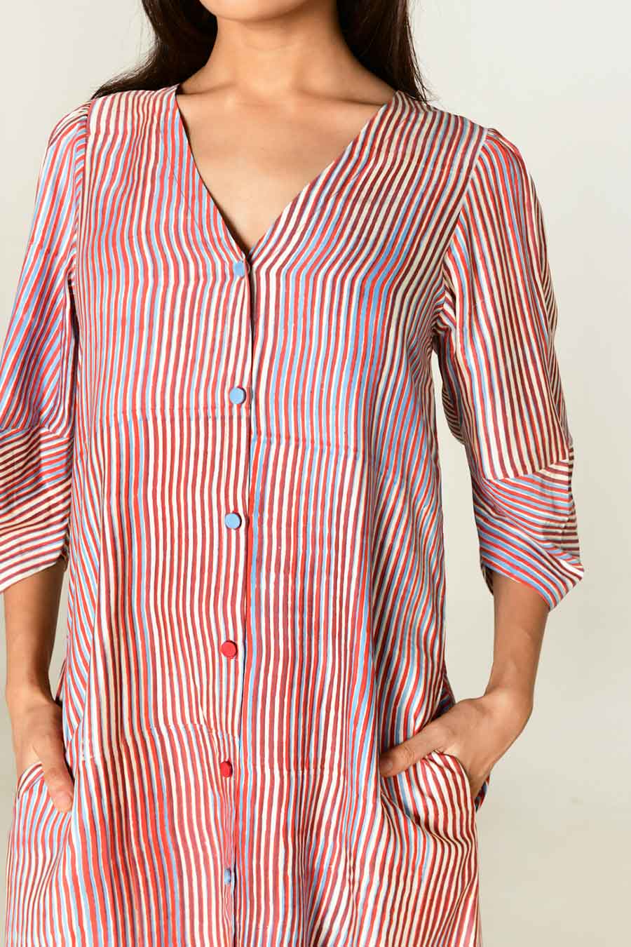 Pink Block-Printed Shirt Dress