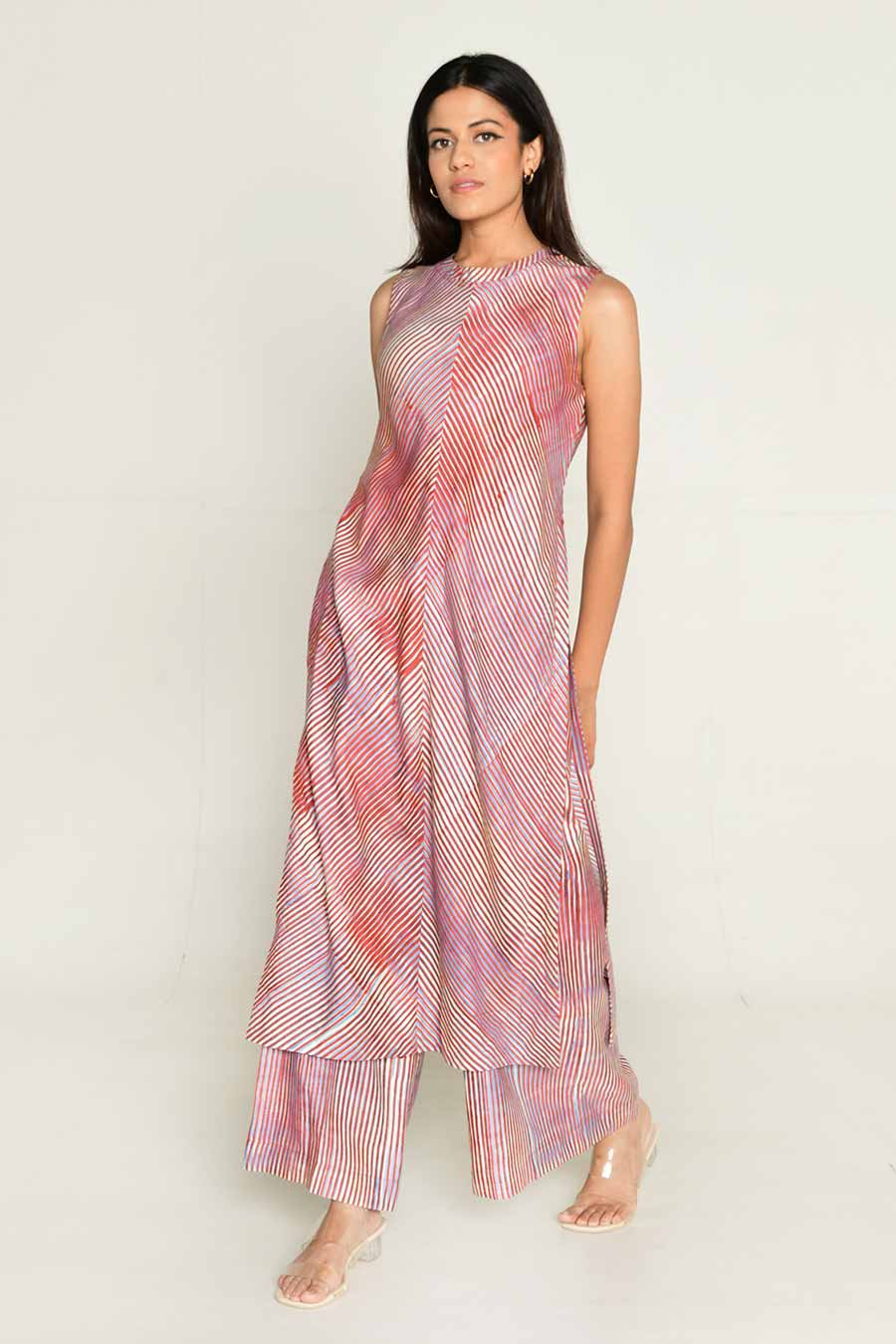 Pink Block-Printed High-Slit Kurta & Pant Set