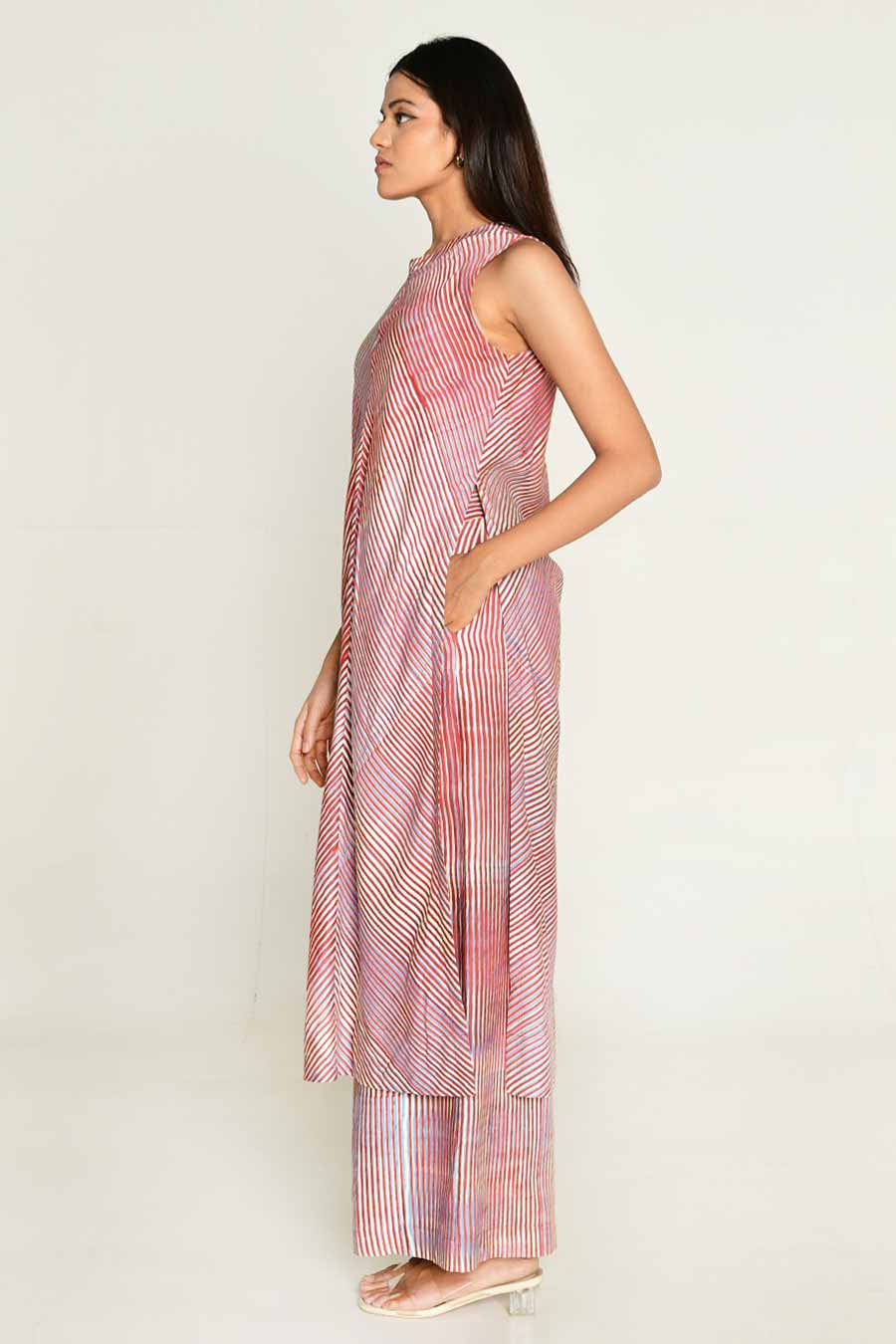 Pink Block-Printed High-Slit Kurta & Pant Set
