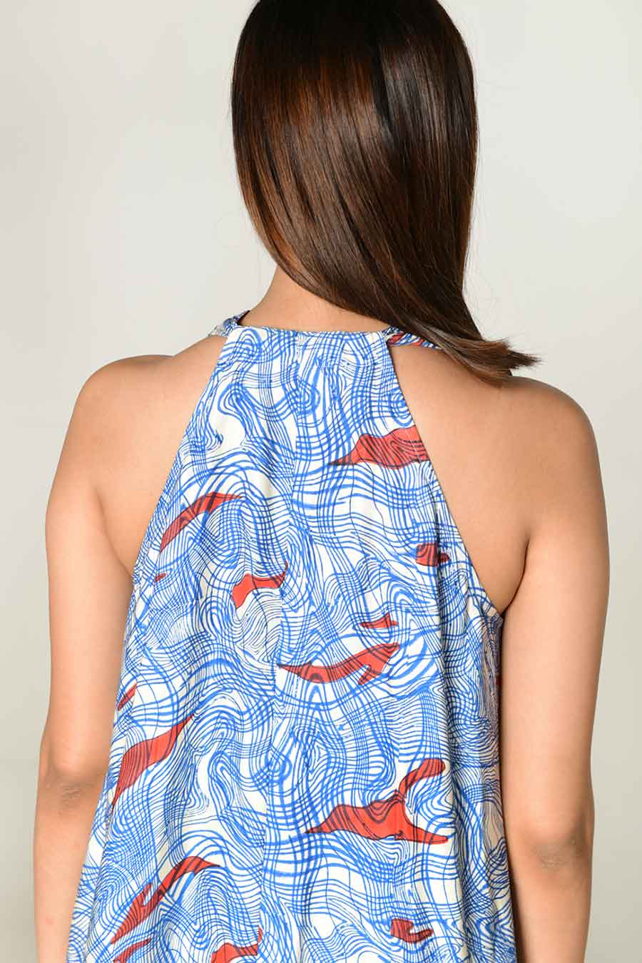 Blue Block-Printed Flared Dress