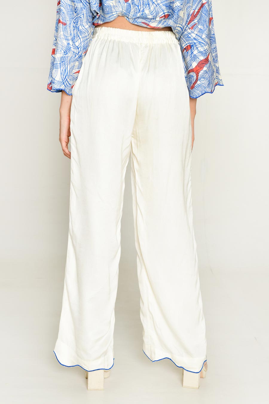 Blue Block-Printed Shirt & White Pant Co-Ord Set