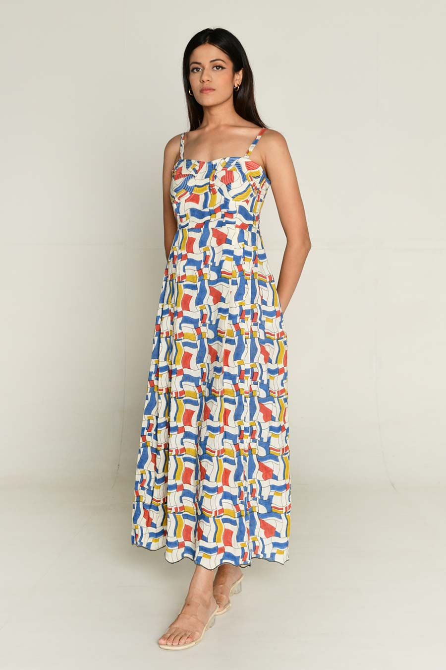 Multicolour Block-Printed Corset Dress