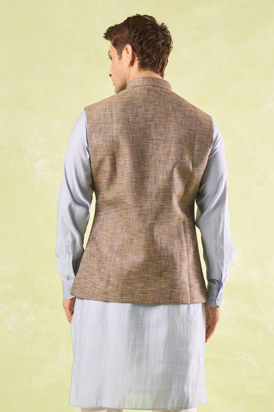 Brown Textured Bandi Jacket