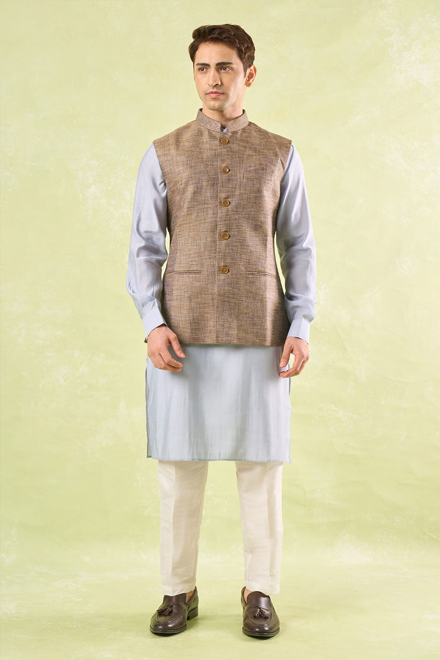 Brown Textured Bandi Jacket