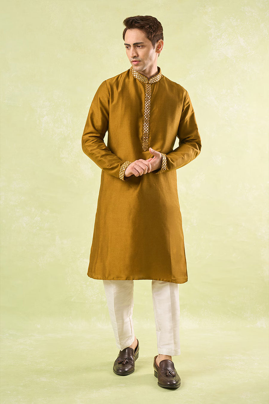 Mustard Embroidered Kurta Set