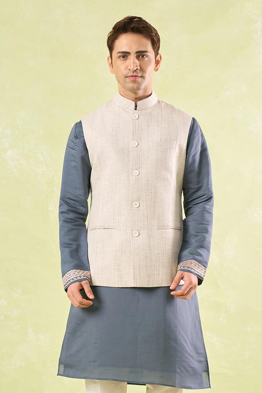 White Textured Bandi Jacket