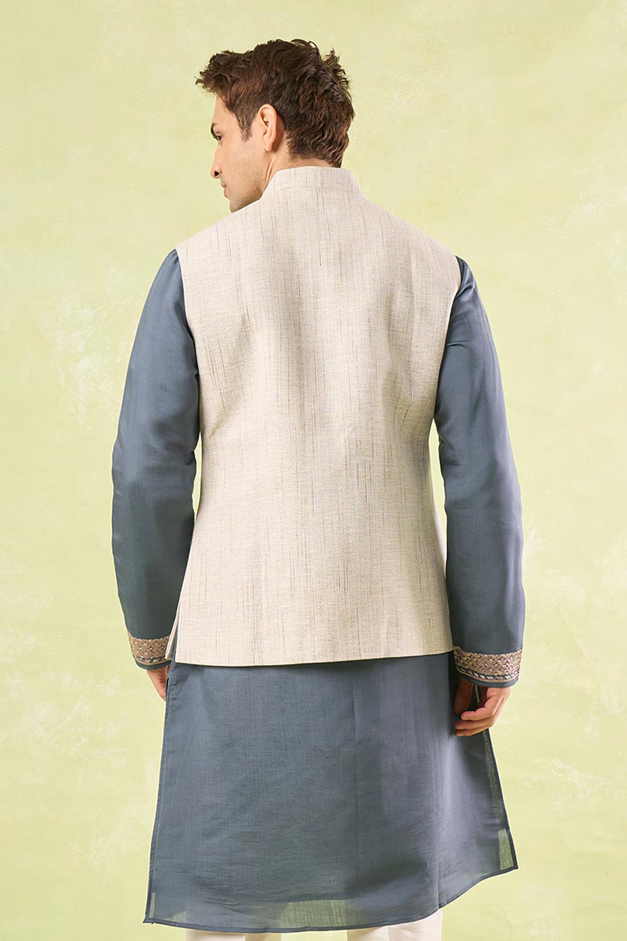 White Textured Bandi Jacket
