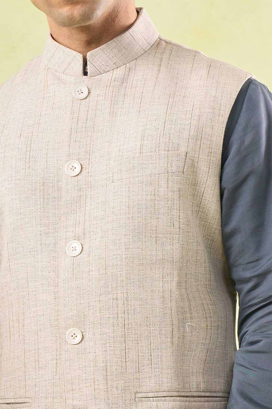 White Textured Bandi Jacket