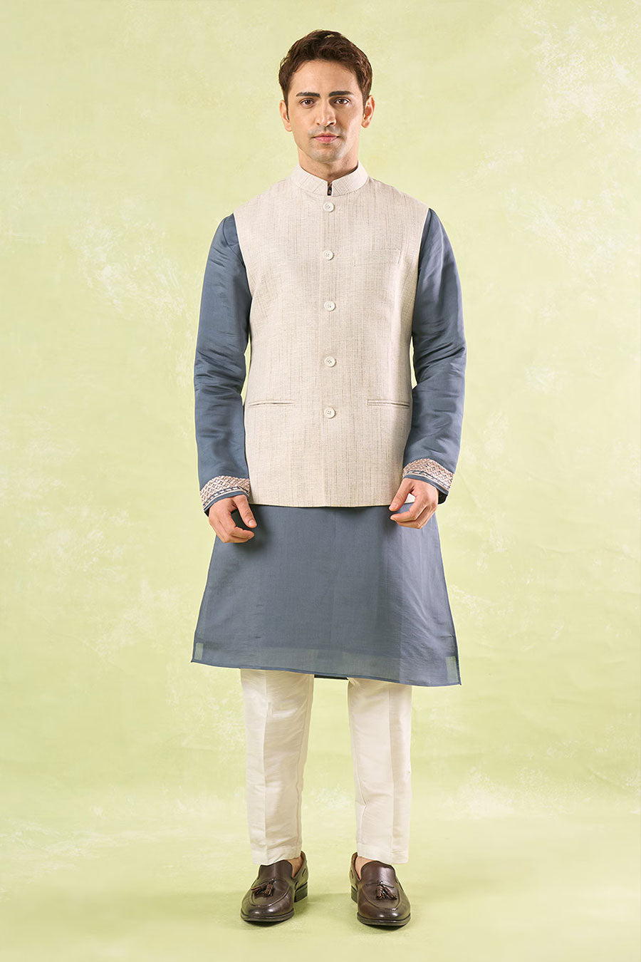 White Textured Bandi Jacket