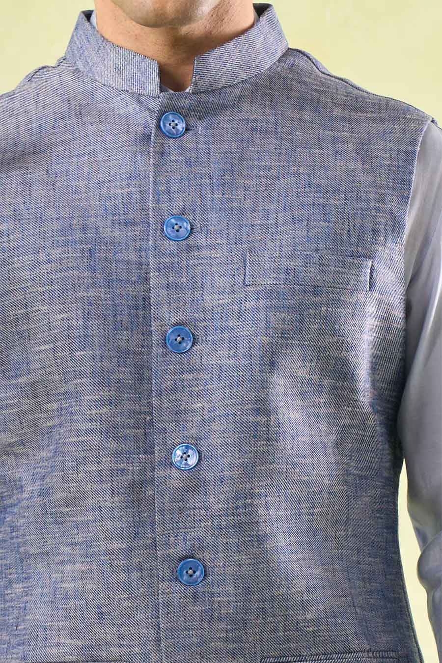 Blue Tweed Textured Bandi Jacket