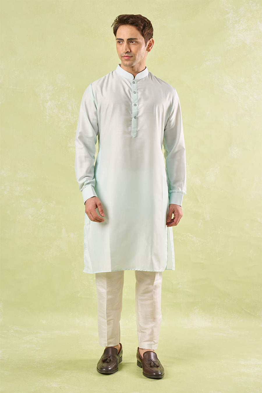 Mint Green Embroidered Bundi Kurta Set