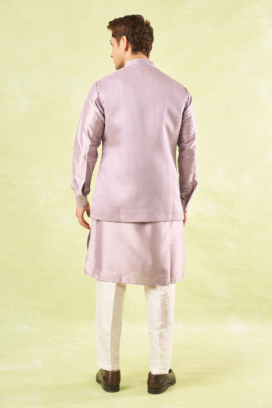 Lavender Embroidered Bundi Kurta Set